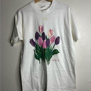 Vintage 90s flower nature short sleeve t shirt men’s size medium white